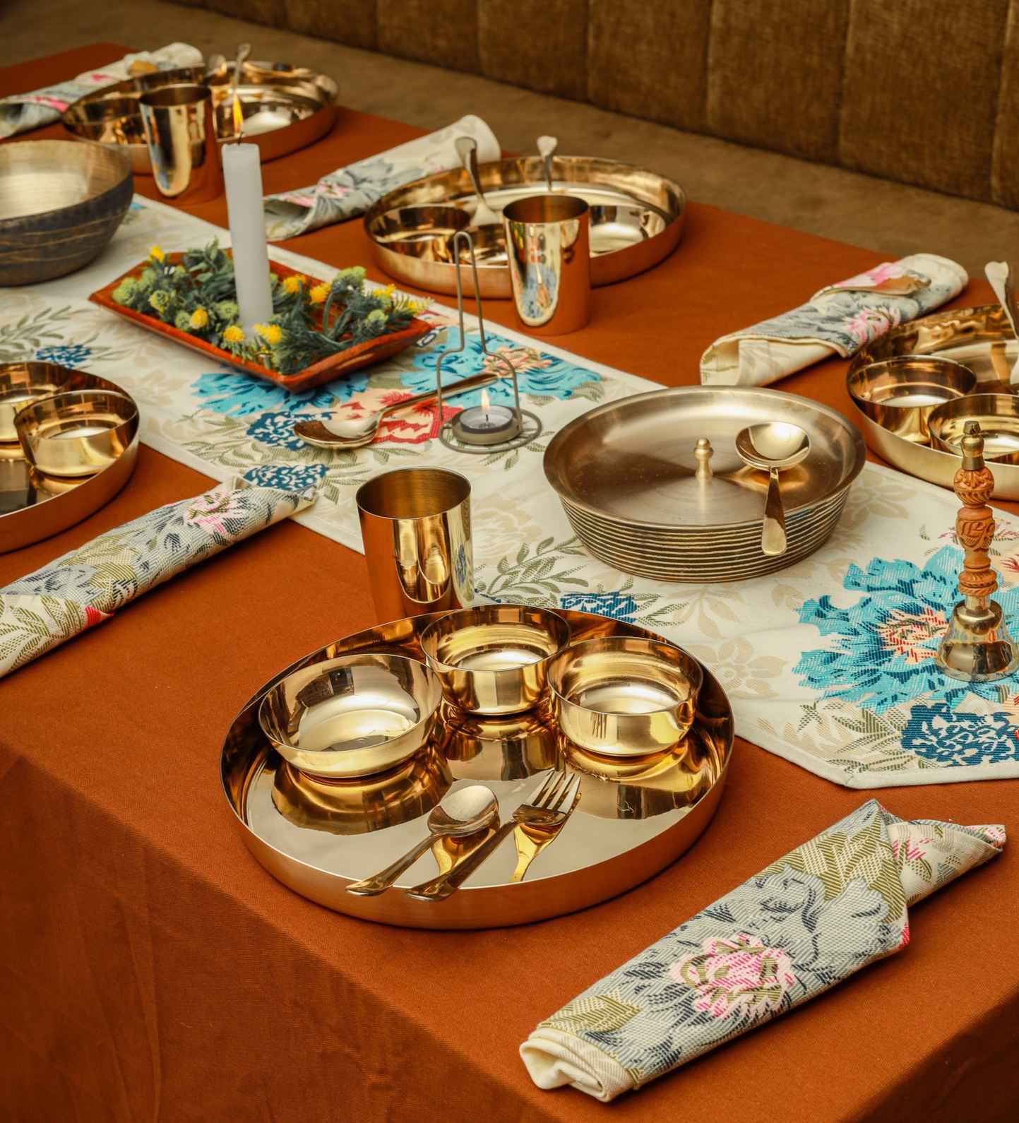 Bronze/Kansa Dinner Set For 6 Person | Royal Gold (12 Inch)