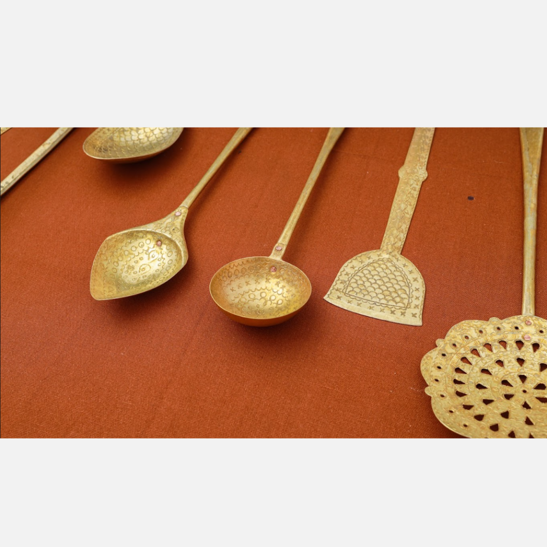 Brass Cooking Spoon Set | Gold | Set of 7