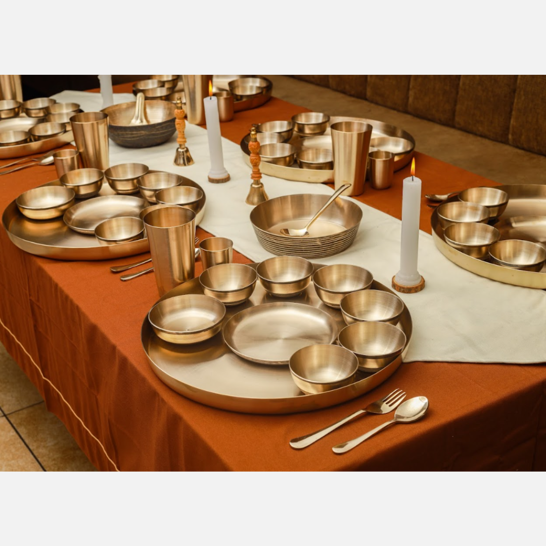 Luxury Matte Kansa Maharaja Thali Set (16 Inch)