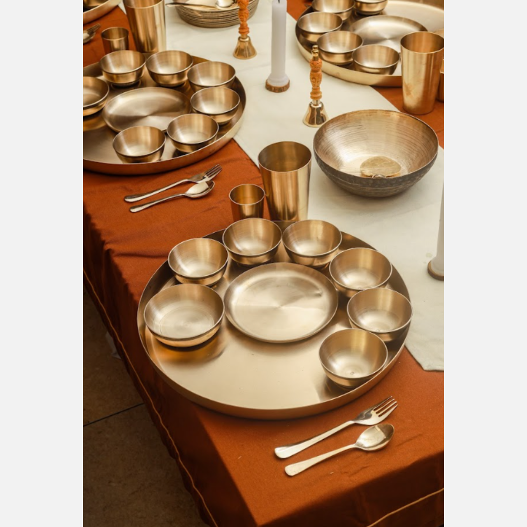 Luxury Matte Kansa Maharaja Thali Set (16 Inch)