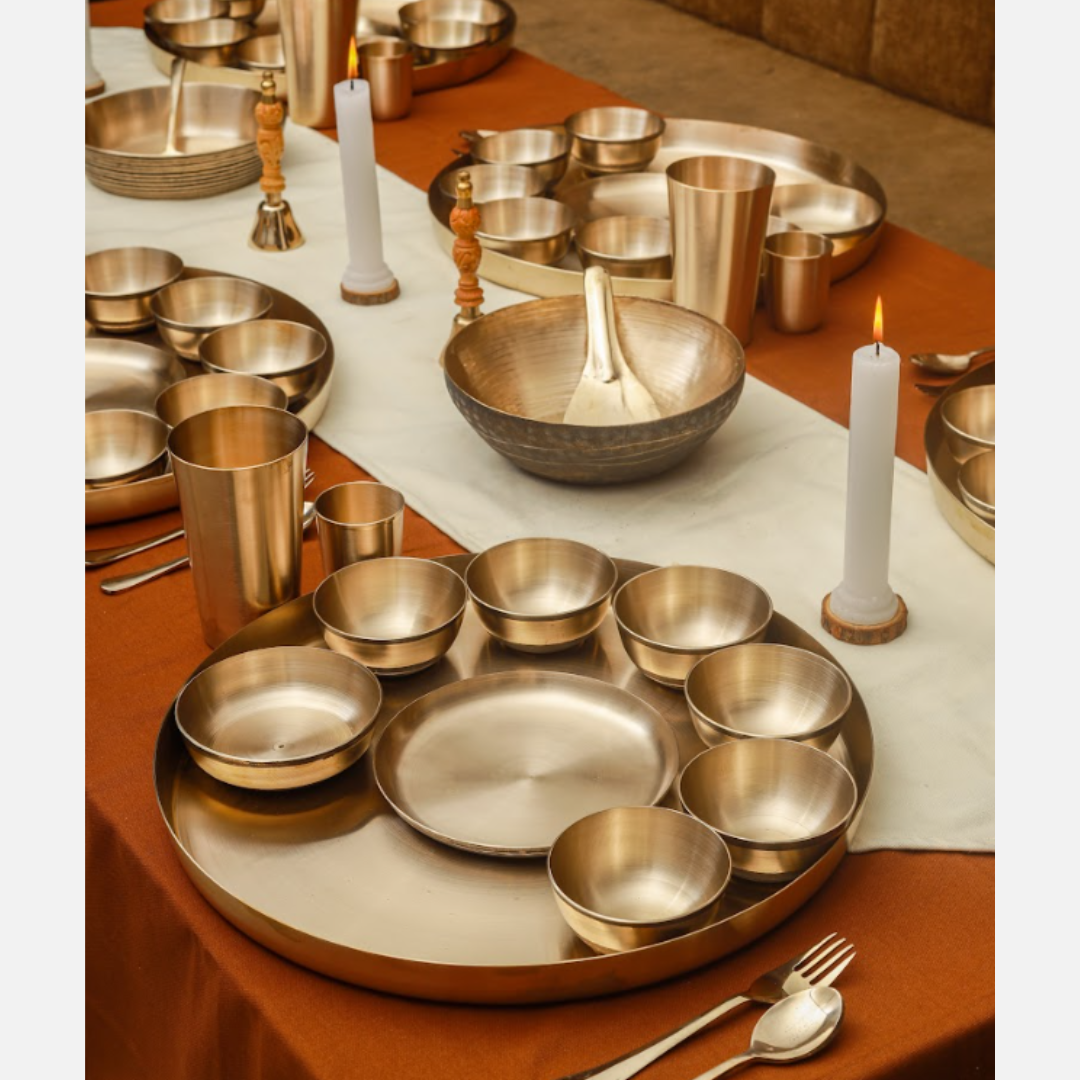 Luxury Matte Kansa Maharaja Thali Set (16 Inch)