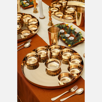 Royal Gold Kansa Maharaja Thali Set (16 Inch)