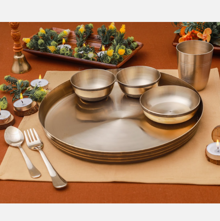 Kansa Thali Set Of 7 Luxury Matte (12 Inch)