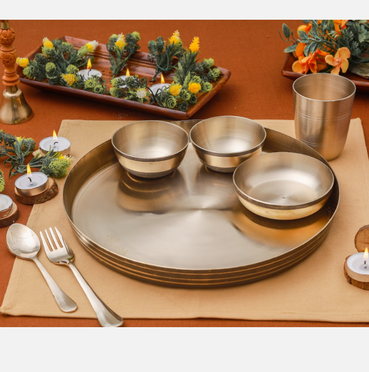 Kansa Thali Set Of 7 Luxury Matte (11 Inch)