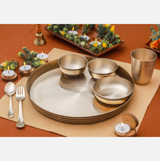 Kansa Thali Set Of 7 Luxury Matte (11 Inch)