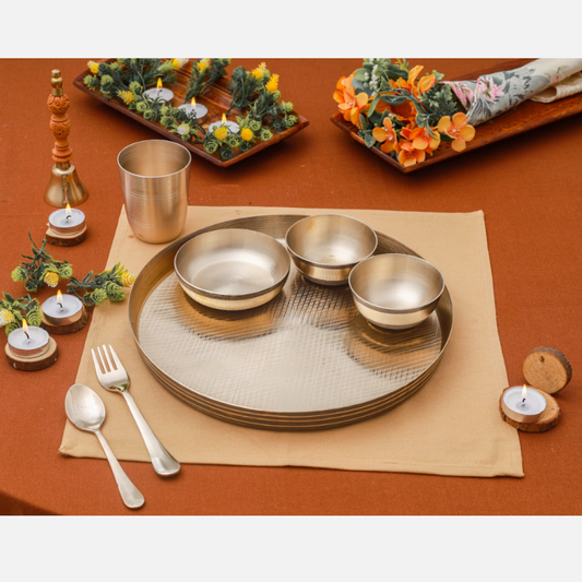 Bronze/Kansa Thali Set Of 7 | Manohar (12 Inch)