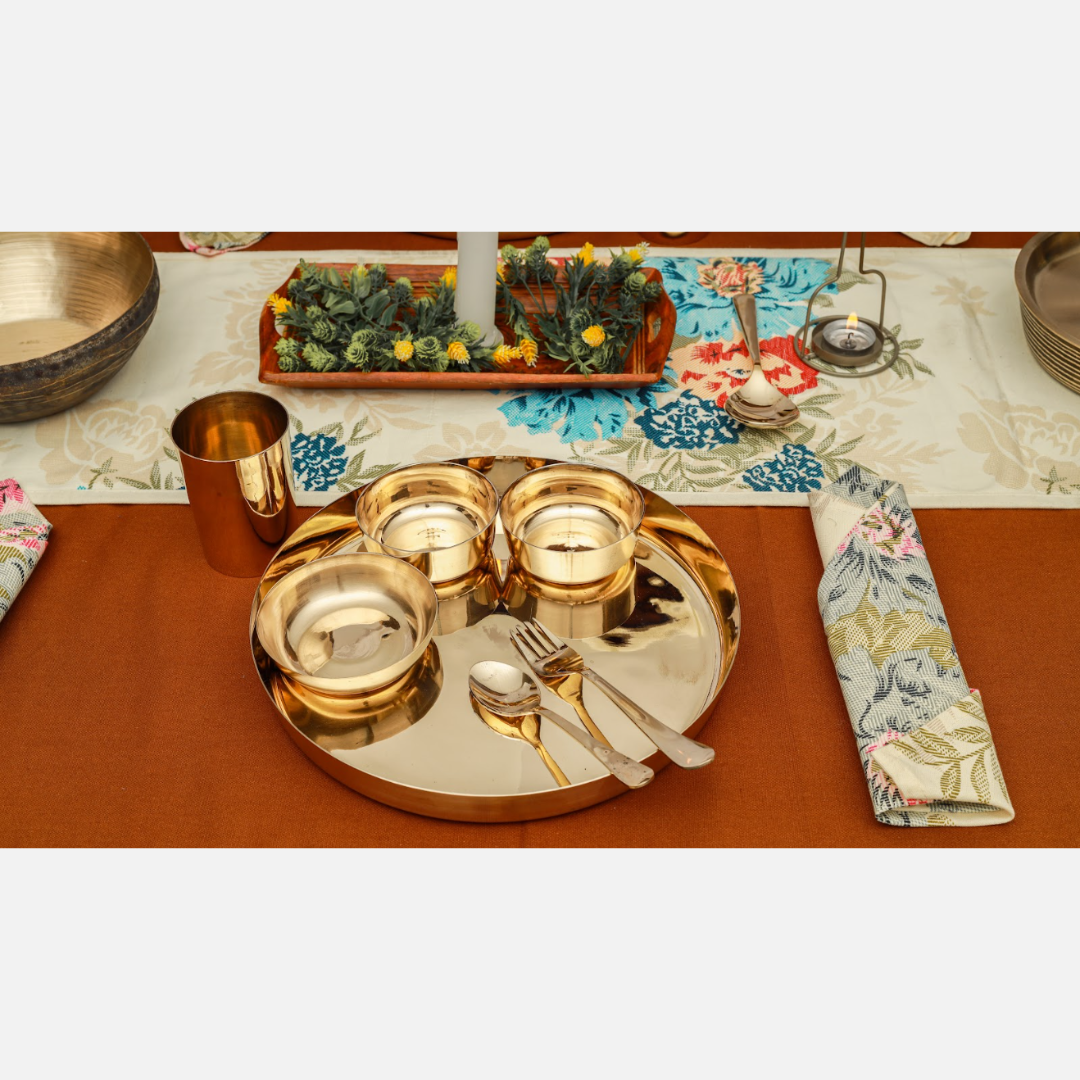 Bronze/Kansa Dinner Set For 6 Person | Royal Gold (12 Inch)