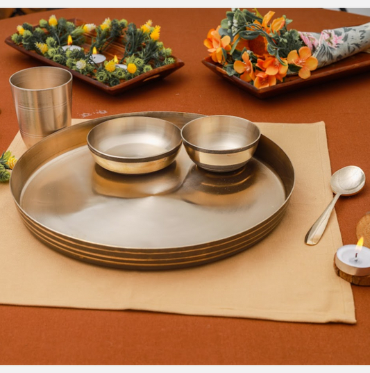 Bronze/Kansa Thali Set Of 5 | Luxury Matte (12 Inch)